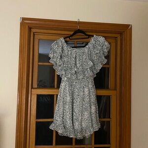 Hello Molly Gree & White Floral Ruffle Dress